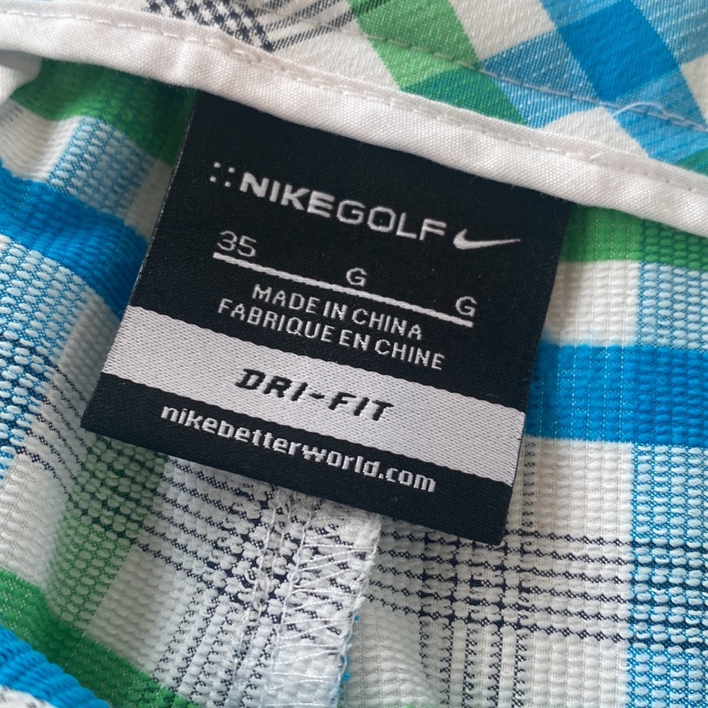Nike Dri Fit Golf Shorts Vibrant Blue/Green/White colored Check Mens Sz.35 EUC - Picture 4 of 9